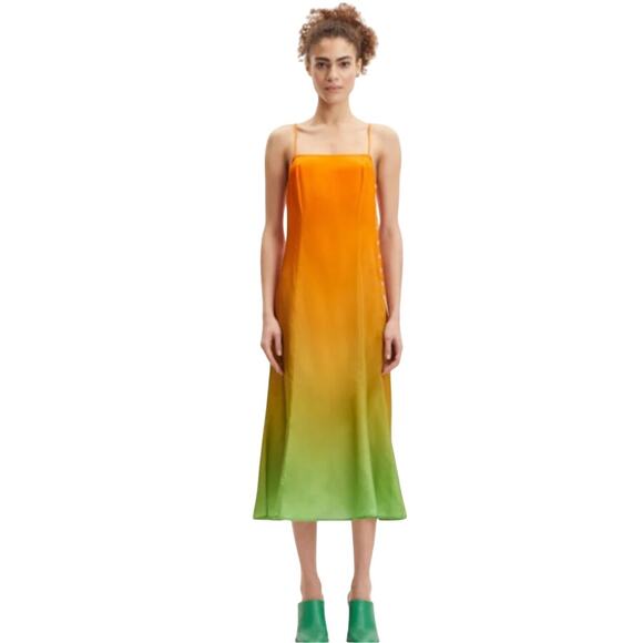 SAMSOE SAMSOE Women's Annah Midi Slip Dress XS Orange Green Ombre Dip Dyed - Picture 1 of 16